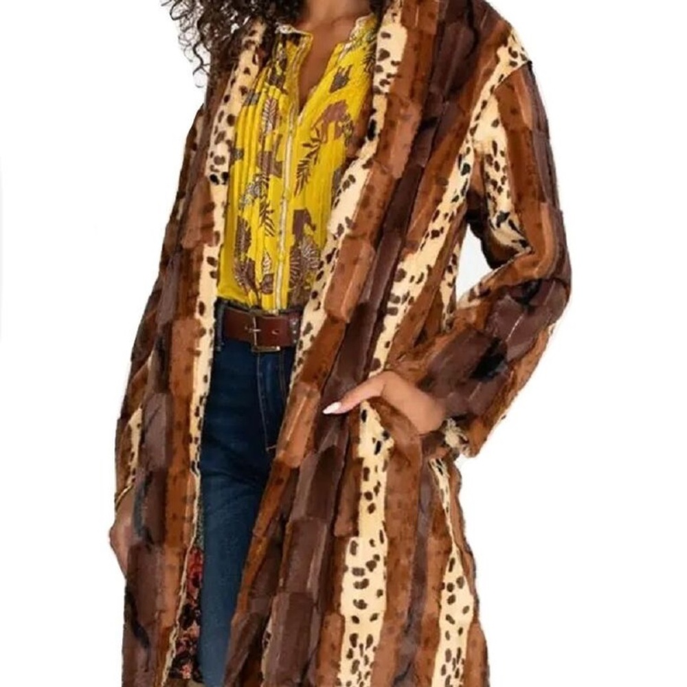 Johnny Was Faux Fur Patchwork Animal Print Coat - 3x